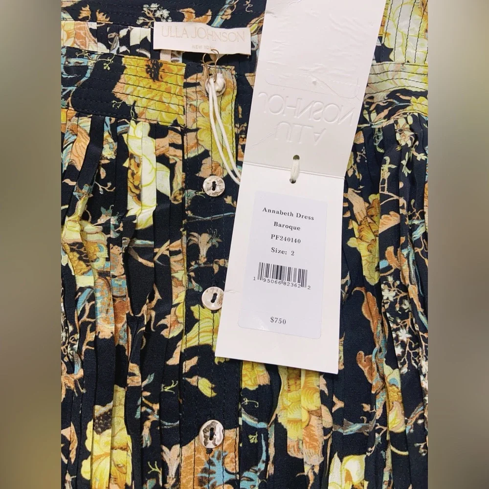 NWT $750 Ulla Johnson Annabeth Pleated Button Front Silk Dress